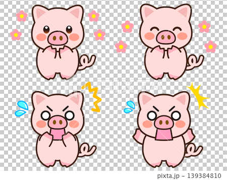 驚いて衝撃を受けるブタのイラスト素材セット 139384810