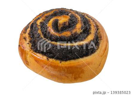Bun with poppy seeds isolated on white background. Top view Bun with poppy seeds isolated on white background. Top view 139385023