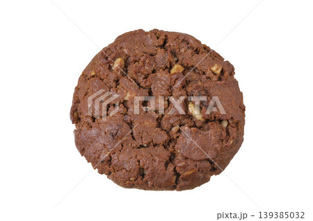shortbread chocolate cookie isolated on white background. Top view. Flat lay shortbread chocolate cookie isolated on white background. Top view. Flat lay 139385032