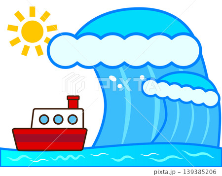 津波に襲われる船と海のイラスト素材 139385206