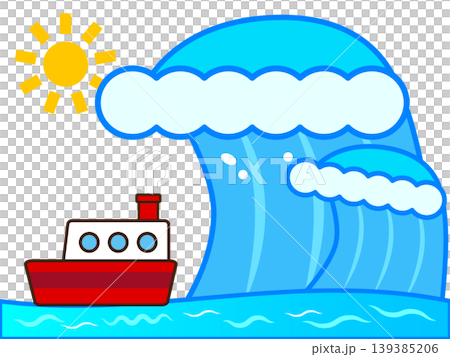 津波に襲われる船と海のイラスト素材 139385206