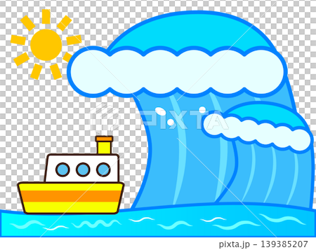 插圖資料 2：一艘船被海嘯和海水襲擊。 139385207