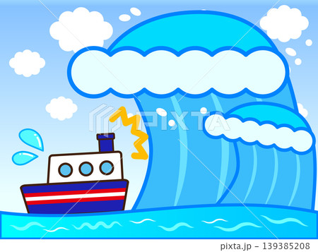 津波に襲われる船と海のイラスト素材3 139385208