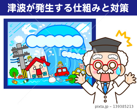 津波の説明をする博士のイラスト素材 139385213