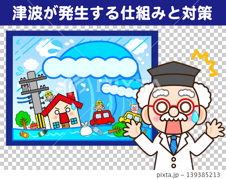 津波の説明をする博士のイラスト素材 139385213