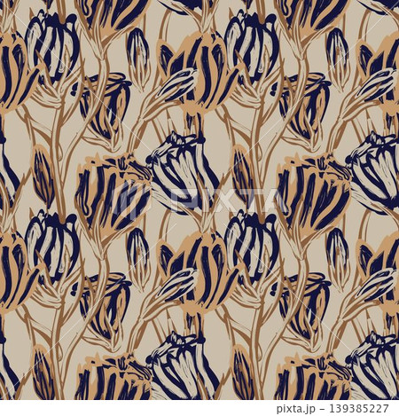 Brown Abstract Brushstroke Floral Seamless Pattern Design For Fashion Textiles Brown Abstract Brushstroke Floral Seamless Pattern Design For Fashion Textiles 139385227