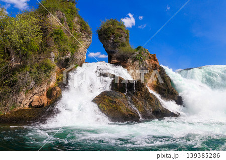 View of Rhine Falls in Schaffhausen canton, Switzerland. Most powerful waterfall in Europe 139385286
