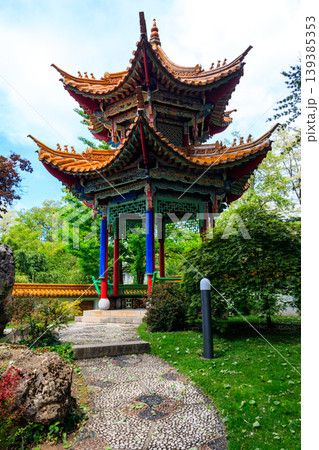 Traditional chinese gazebo in Chinese garden in Zurich, Switzerland 139385353