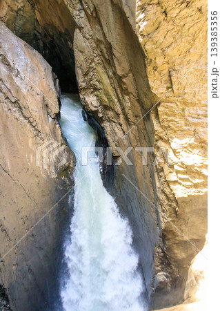 Trummelbach Falls are a series of ten glacier-fed waterfalls inside the mountain in Lauterbrunnen, Switzerland 139385356