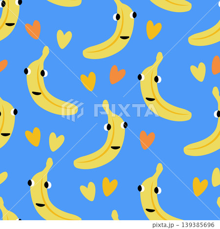 Vector seamless pattern with funny bananas and hearts Vector seamless pattern with funny bananas and hearts 139385696
