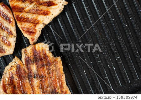 Grilled Turkey Steaks with Perfect Brown Grill Marks Close-up 139385974
