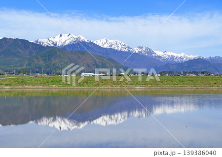 山麓から望む春の北アルプス後立山連峰 山麓から望む春の北アルプス後立山連峰 139386040