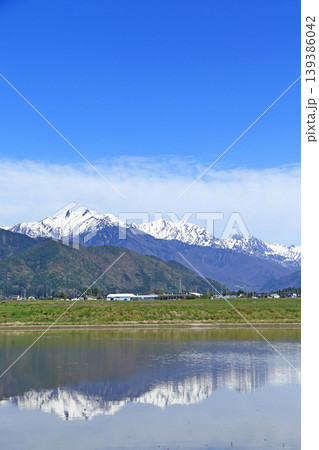 山麓から望む春の北アルプス後立山連峰 山麓から望む春の北アルプス後立山連峰 139386042