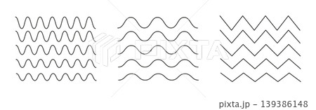 Vector wavy and zigzag horizontal underline. Waves separator line collection. Set of wavy black lines. Wave ornament pattern. Wave line background. Vector wavy and zigzag horizontal underline. Waves separator line collection. Set of wavy black lines. Wave ornament pattern. Wave line background. 139386148