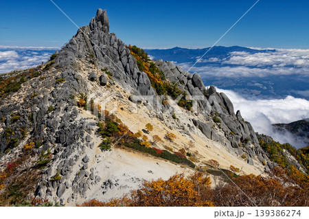 南アルプス・赤抜沢ノ頭から見る鳳凰三山・地蔵岳と奥秩父の山並み 139386274