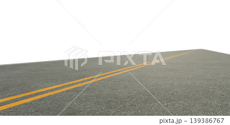3d rendering Asphalt road perspective showing double yellow lines isolated 139386767