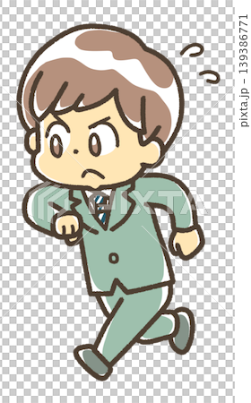 An illustration of a boy running with all his might, wearing a blazer. 139386771