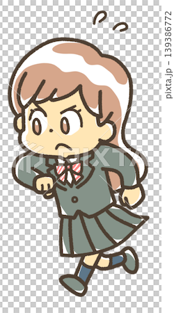 An illustration of a girl running with all her might, wearing a blazer. An illustration of a girl running with all her might, wearing a blazer. 139386772