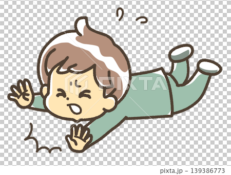 An illustration of a boy tripping and falling, wearing a blazer. An illustration of a boy tripping and falling, wearing a blazer. 139386773