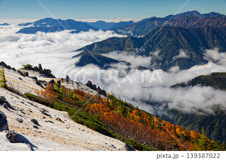 南アルプス・鳳凰三山・薬師岳から見る雲海と笊ヶ岳・荒川岳の山並み 南アルプス・鳳凰三山・薬師岳から見る雲海と笊ヶ岳・荒川岳の山並み 139387022