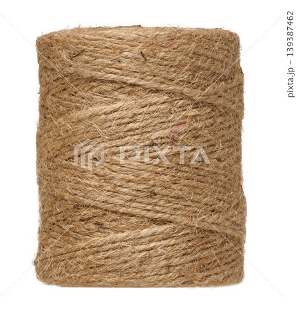 Roll of natural jute rope for packaging on isolated background 139387462