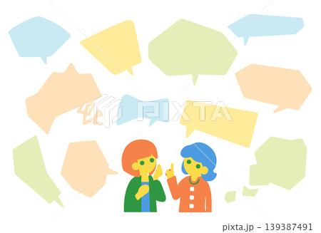 柔らかな角の多角形吹き出しセットと二人のおしゃべり 柔らかな角の多角形吹き出しセットと二人のおしゃべり 139387491