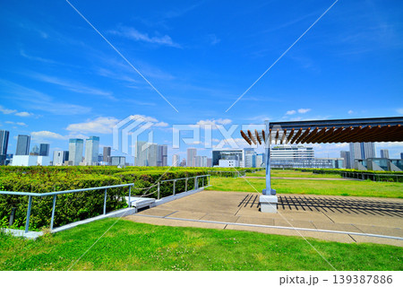 豊洲市場の屋上緑化広場から見える晴海方面の都市風景 豊洲市場の屋上緑化広場から見える晴海方面の都市風景 139387886