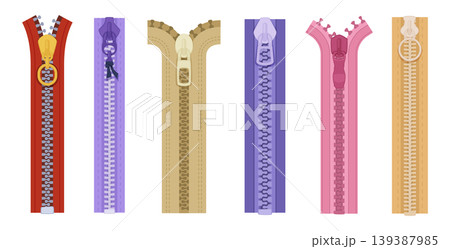 Zipper. Clothes fashioned tools exact vector cartoon colored zipper Zipper. Clothes fashioned tools exact vector cartoon colored zipper 139387985
