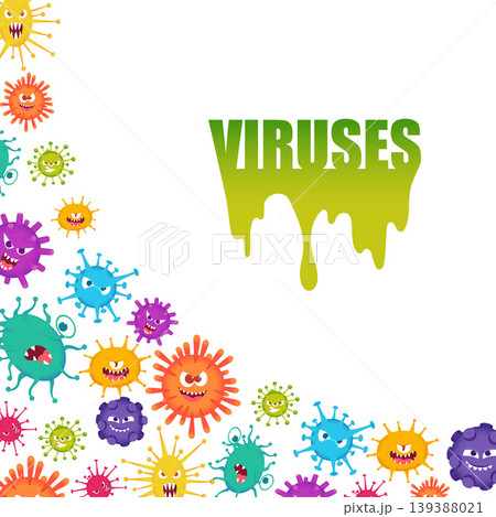 Viruses. background corner design with bacteria and viruses with emotional faces Viruses. background corner design with bacteria and viruses with emotional faces 139388021