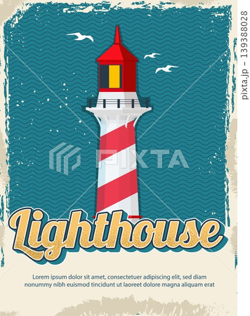 Lighthouse poster. retro placard design with light house illustration and lettering Lighthouse poster. retro placard design with light house illustration and lettering 139388028