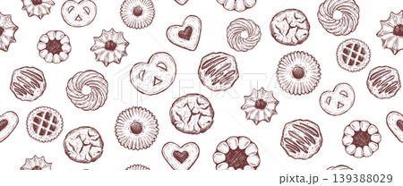 Cookie pattern on white, hand drawn illustration.	 139388029