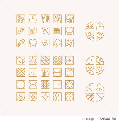 Dental quadristic icons and labels set beige 139388156