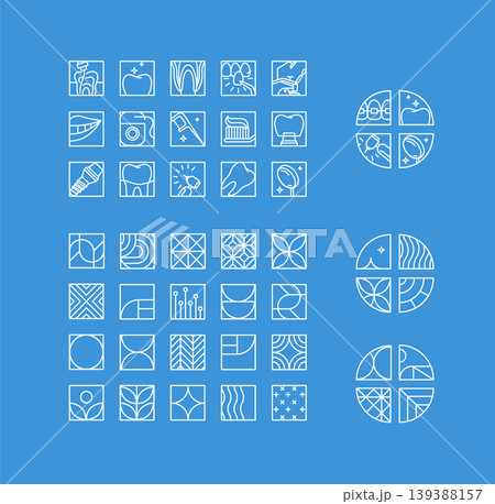 Dental quadristic icons and labels set blue Dental quadristic icons and labels set blue 139388157