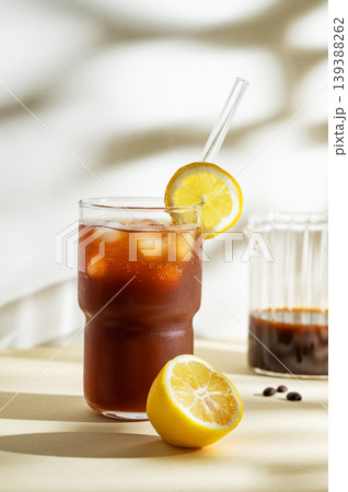 Cold Coffee Tonic Drink With Lemon and Ice 139388262