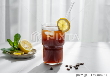 Cold Coffee Tonic Drink With Lemon and Ice 139388264