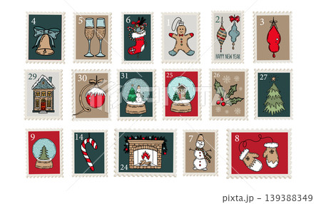 Vintage Hand-Drawn Christmas Stamps Collection	 139388349