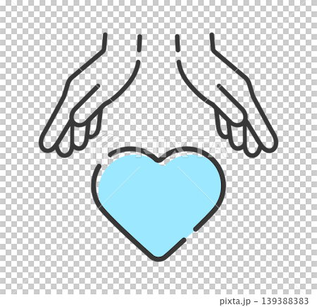 A simple and stylish line art icon of a hand resting on a light blue heart - perfect for White Day, unrequited love, or healthcare-related projects. A simple and stylish line art icon of a hand resting on a light blue heart - perfect for White Day, unrequited love, or healthcare-related projects. 139388383