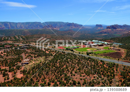 Aerial View Red Rock Country surrounding Sedona Arizona 139388689