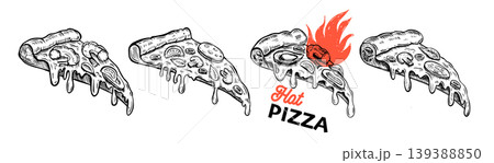 Hot Pizza set, hand drawn illustrations 139388850