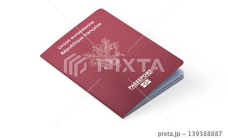 France Passport on white background. French Passport. Angle view. 3d rendering. 139388887