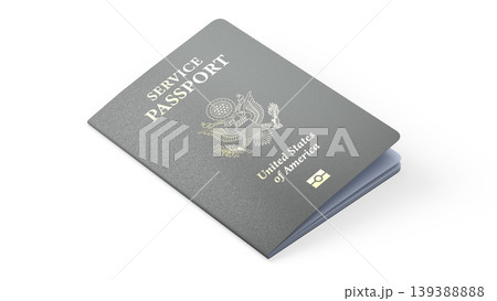 US Service Passport on white background. Close-up Angle view. 3d rendering. 139388888