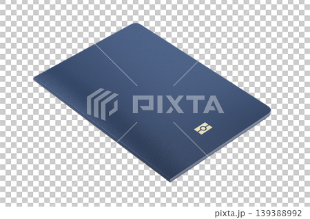 Blank blue passport with biometric chip symbol on isolated white background. Generic passport template mockup with no text minimal design. Realistic 3D rendering Blank blue passport with biometric chip symbol on isolated white background. Generic passport template mockup with no text minimal design. Realistic 3D rendering 139388992