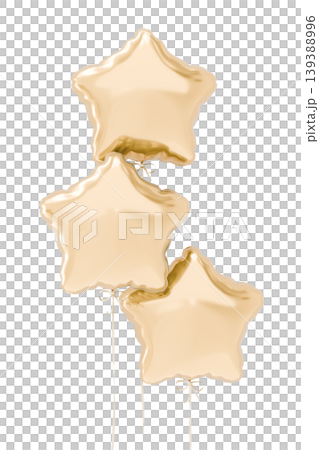 Three glossy gold star balloons on isolated background. Star-shaped golden balloons. 3d rendering Three glossy gold star balloons on isolated background. Star-shaped golden balloons. 3d rendering 139388996
