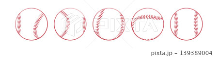 Set of softball balls. Simple outline baseball balls . Set of softball balls. Simple outline baseball balls . 139389004