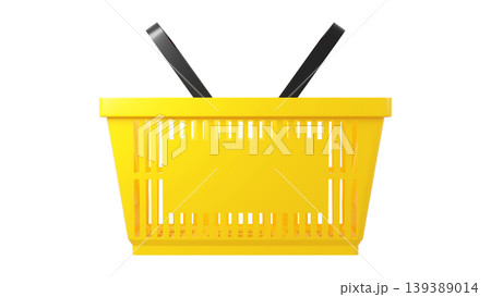 Plastic shopping basket, yellow empty store basket, supermarket shopping cart concept, 3D rendering, isolated on white background, retail, grocery, consumer shopping, market container. Plastic shopping basket, yellow empty store basket, supermarket shopping cart concept, 3D rendering, isolated on white background, retail, grocery, consumer shopping, market container. 139389014
