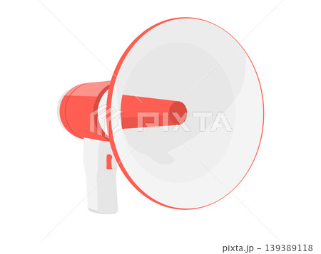 Red and white megaphone isolated on white background. Loudspeaker, bullhorn illustration. 139389118