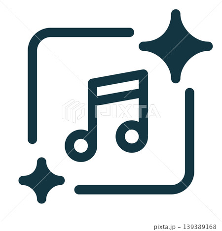 AI generative music icon. Minimal outline design representing artificial intelligence, music creation, sound synthesis, digital audio, and creative technology concepts. AI generative music icon. Minimal outline design representing artificial intelligence, music creation, sound synthesis, digital audio, and creative technology concepts. 139389168