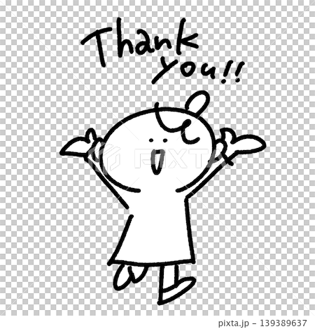 Thank you! A girl character with outstretched arms conveying a message. (Monochrome line drawing) Thank you! A girl character with outstretched arms conveying a message. (Monochrome line drawing) 139389637