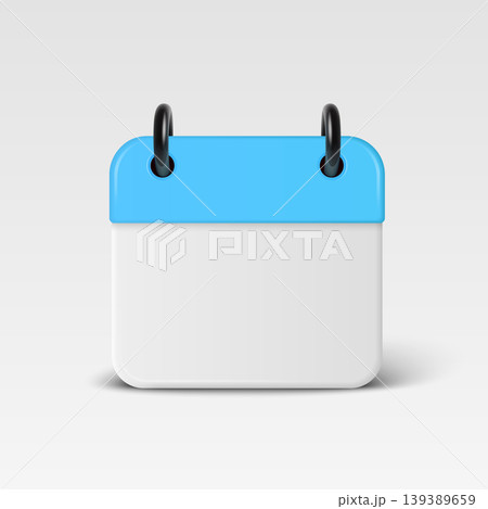 Vector 3d Blank Calendar Icon with Blue Header, Front View. Minimal Date Planner Page with Rings. Schedule and Appointment Symbol. Reminder and Event Organizer Design Element, Vector Illustration Vector 3d Blank Calendar Icon with Blue Header, Front View. Minimal Date Planner Page with Rings. Schedule and Appointment Symbol. Reminder and Event Organizer Design Element, Vector Illustration 139389659