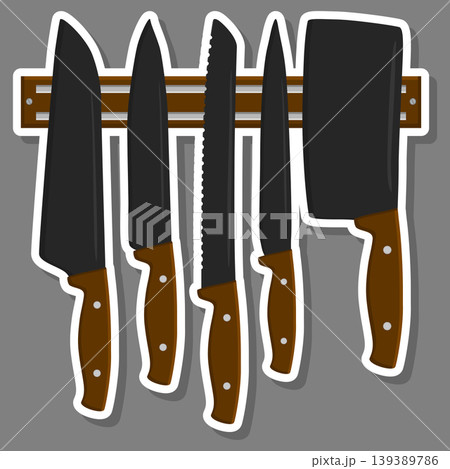 Illustration on theme big colored set different types knives Illustration on theme big colored set different types knives 139389786